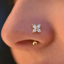 Product image of Gold C-shaped Spiral Nose Ring, Zircon Flower Accent