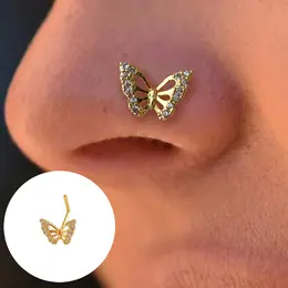 Product image of Gold L-Shaped Nose Stud, Butterfly Diamond Design