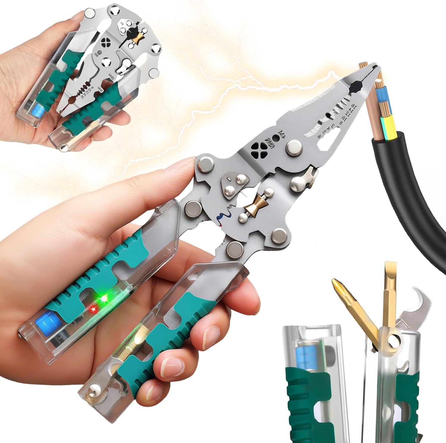 Main product image of Electrical Pliers, 2026 New 18 In 1 Foldable Ire Stripper, Foldable Alloy Steel Multitool With Insulated-Grip Handles Wire Stripper Cutter Built-In Voltage Tester Screwdriver Pointed Nose