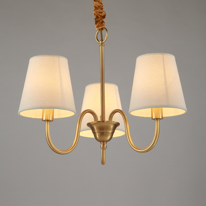 Full Copper American Style Fabric Living Room Pendant Light