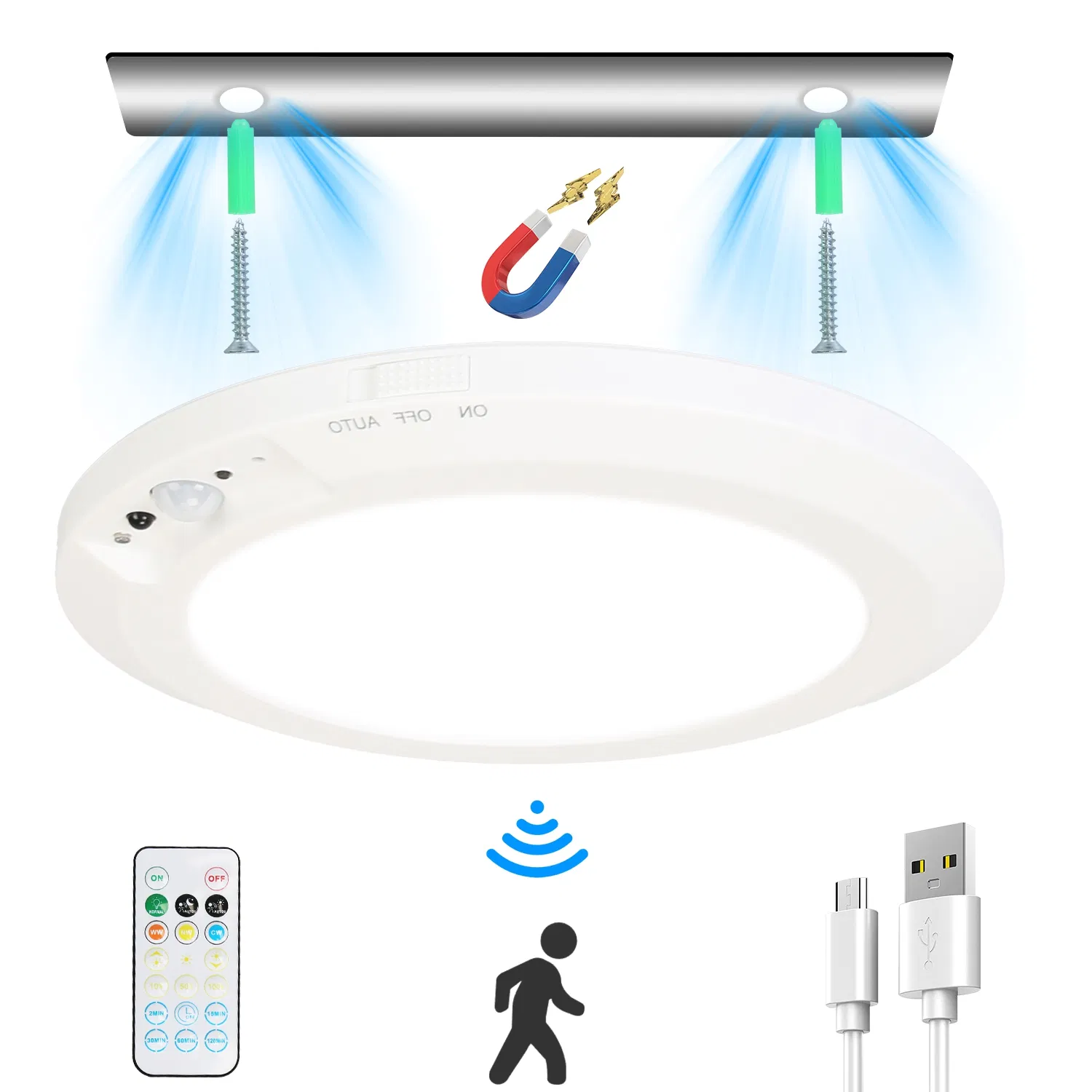 Magnetic Flush Ceiling Light Rechargeable Motion Sensor Ceiling Light Wireless Ceiling Light With Timer Remote Stepless Dimmable For Closet Stairs Garage Bathroom GPCT5333