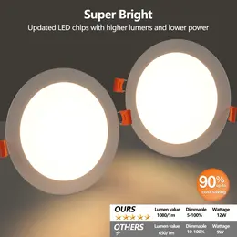 6 Inch LED Recessed Ceiling Lights, 12-Pack Ultra-Thin With Junction Box, 5 Color Temperature Options 2700K-5000K, 12W 1080LM Dimmable Canless Downlight, ETL Listed For Home And Commercial Use