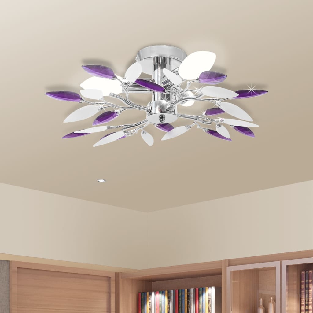 Ceiling Light White & Acrylic Glass Leaves 3 × E14 Bulbs