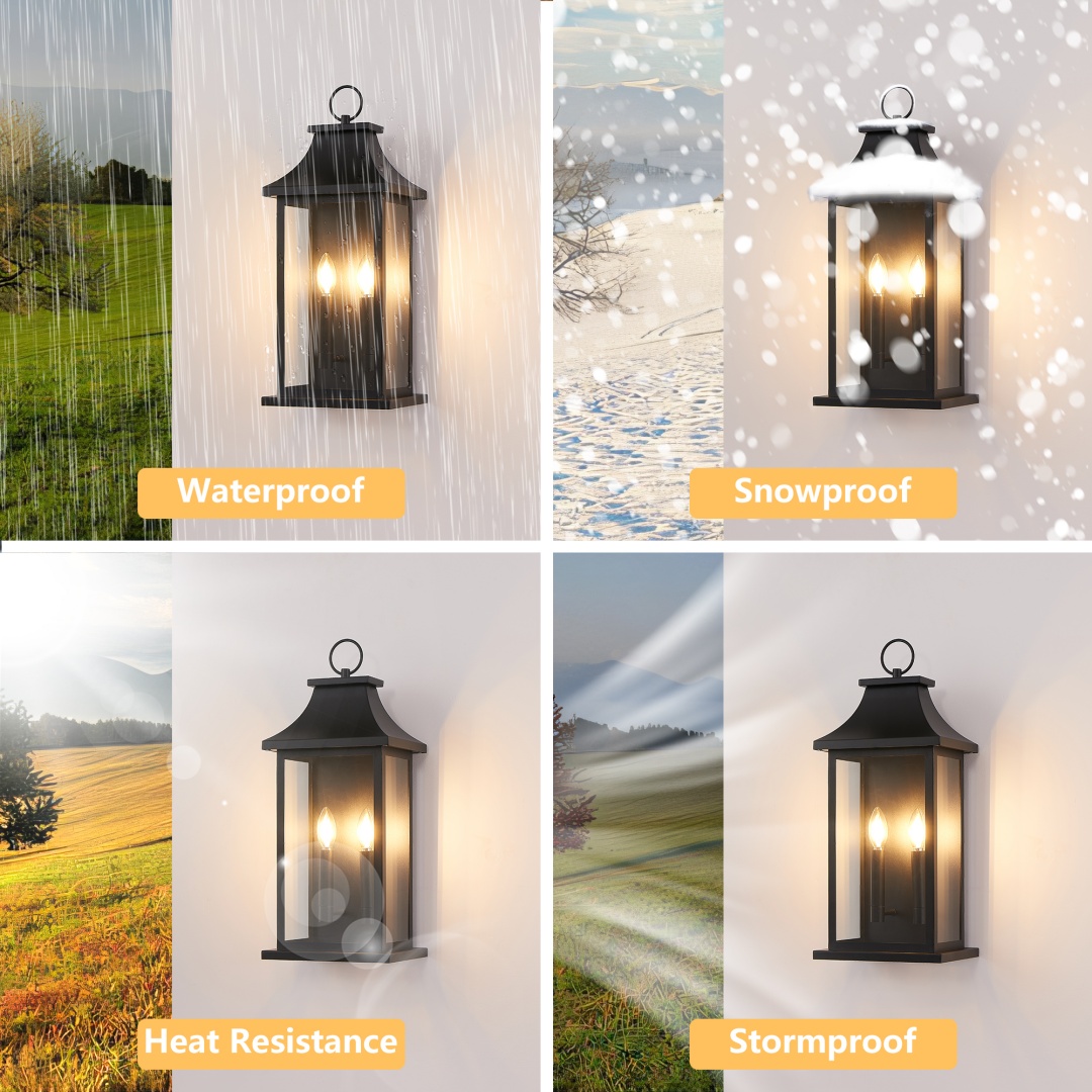Outdoor Wall Lantern 2-Light, 22in Large Outside Wall Sconce, Modern Black Wall Light Fixture With Glass, Waterproof Exterior Lamp For House, Porch, Garage  Bulbs Not Included