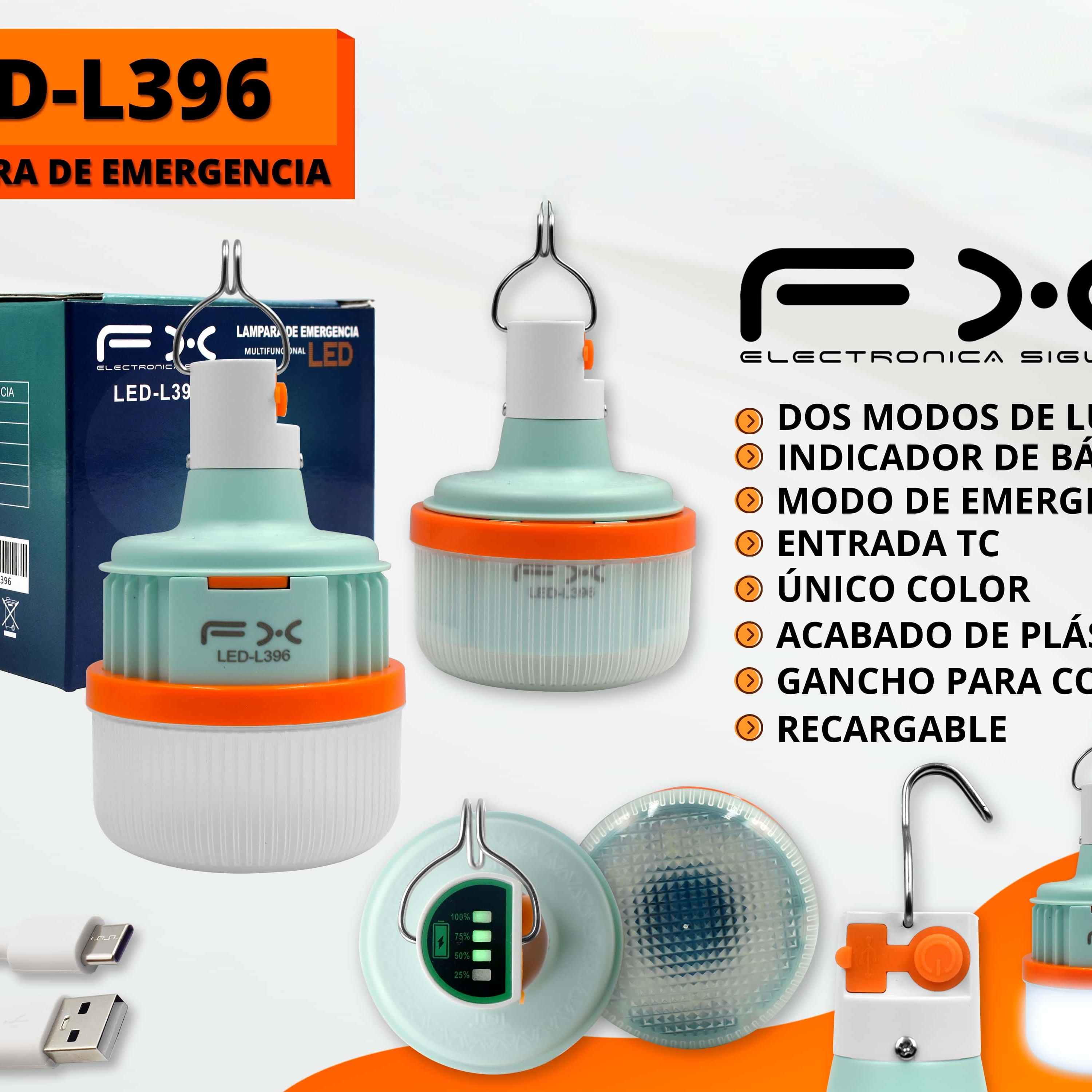 Main product image of LED Rechargeable Bulb, Dual Mode, Battery Indicator, Portable Hook