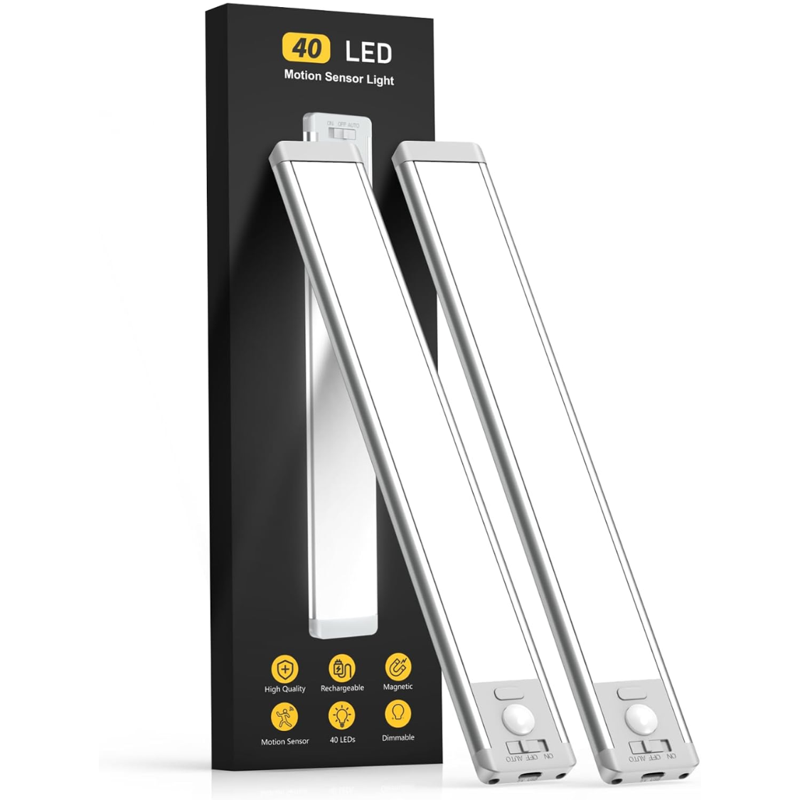 Main product image of 2 Pack 10 Inch Rechargeable Motion Sensor 5-Level Dimmable Magnetic Cabinet Lights