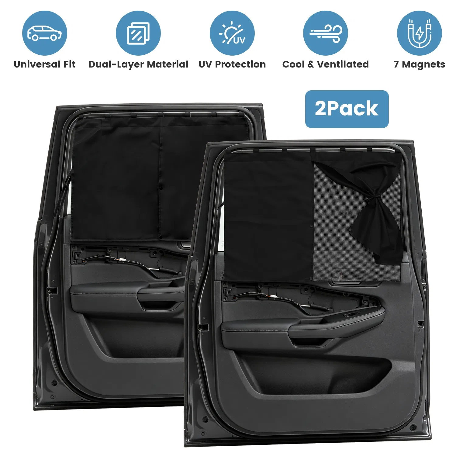Main product image of 2 Pack Car Window Shades ,Vehicle Magnetic Sun Shade for Side Window, 3 Adjustable Shading Modes, Polyester Mesh Privacy Curtain, Universal Fit for Most Cars SUVs & Trucks