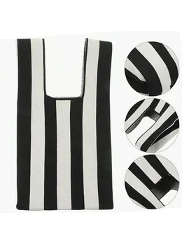 Knitted bucket bag-vertical stripe rice model-black-1 pack