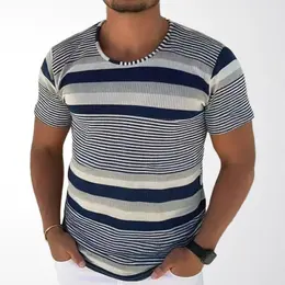 New Spring And Summer Striped Knitwear For Cross-border Men's Apparel, Crew Neck Short-sleeve Pullover Knit Undershirt For Men