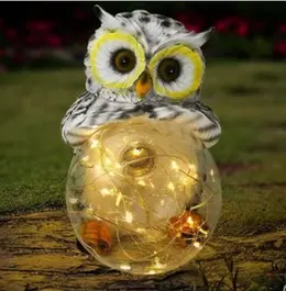 Solar LED Resin Owl Hug Ball Outdoor Villa Garden Landscape Light