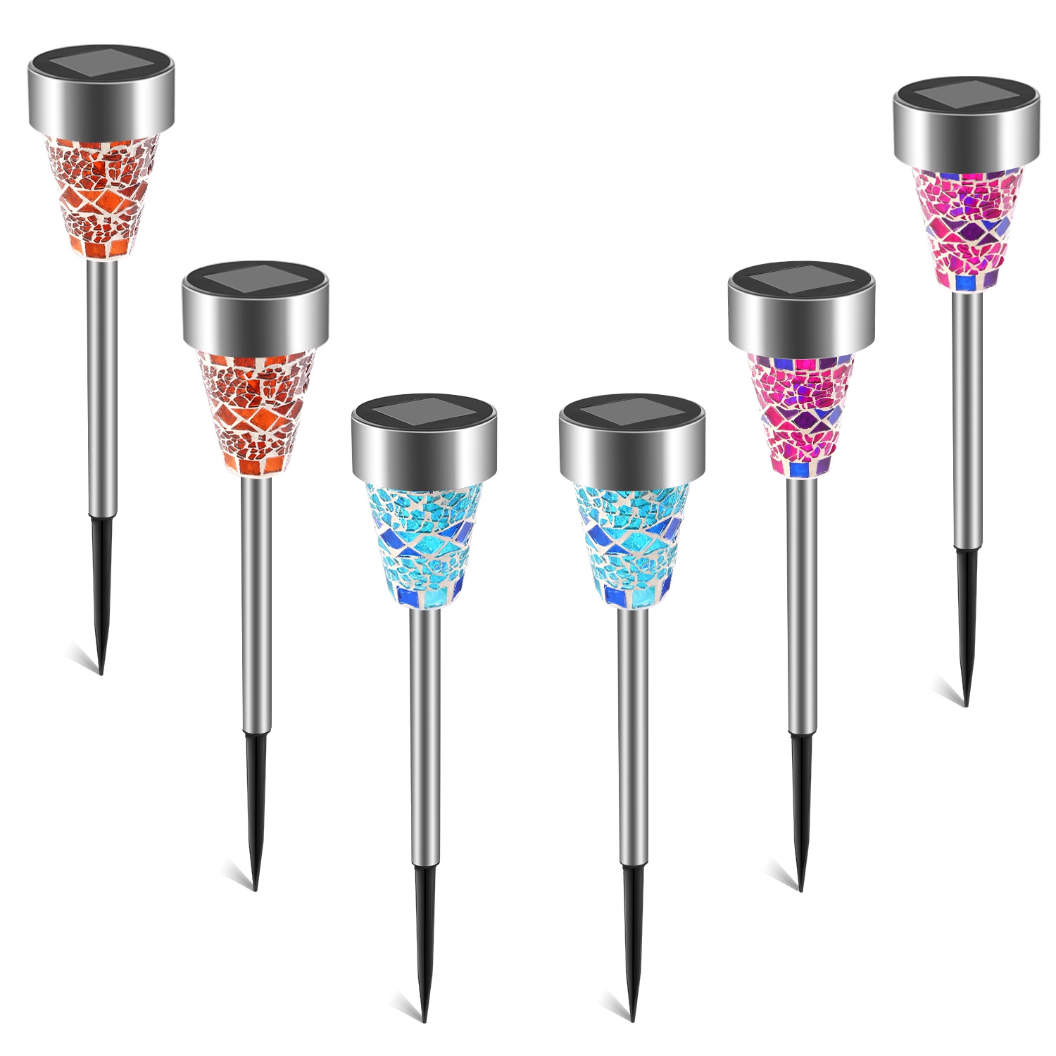 6Packs Mosaic Solar Pathway Lights IP44 Waterproof For Yard Driveway Walkway