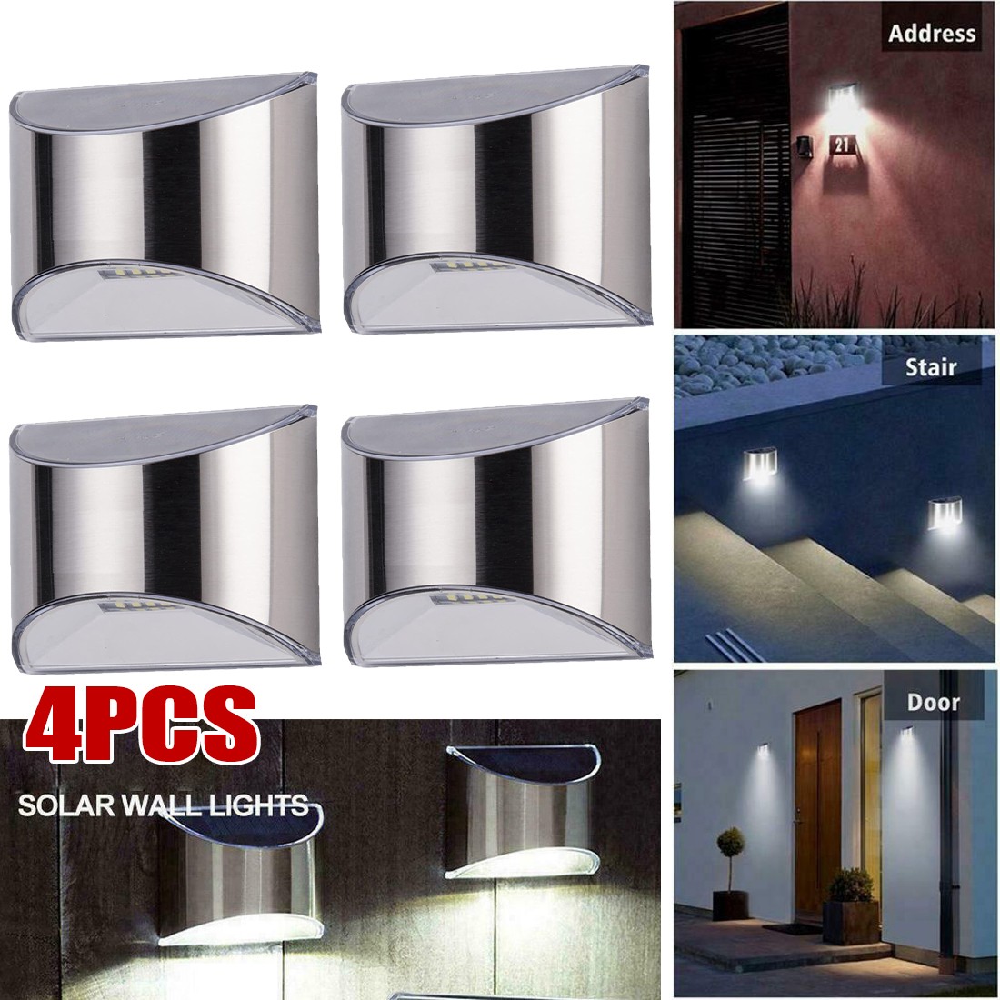 Main product image of 4-Pack Solar Powered LED Outdoor Lights for Fences and Walls