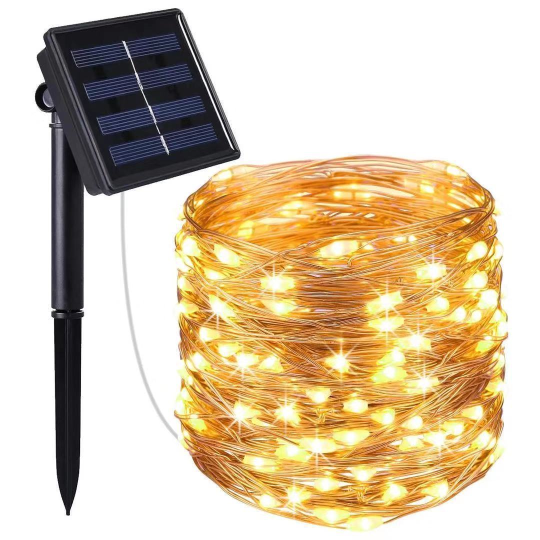 Cross-border LED Solar Copper Wire Lights, Fairy Color Lights, Courtyard Decoration Atmosphere Lights, Outdoor Waterproof Copper Wire Lights, String Lights