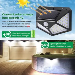 Solar Power PIR Motion Sensor Wall Lights 1o0 LED Outdoor Garden Security Lamp