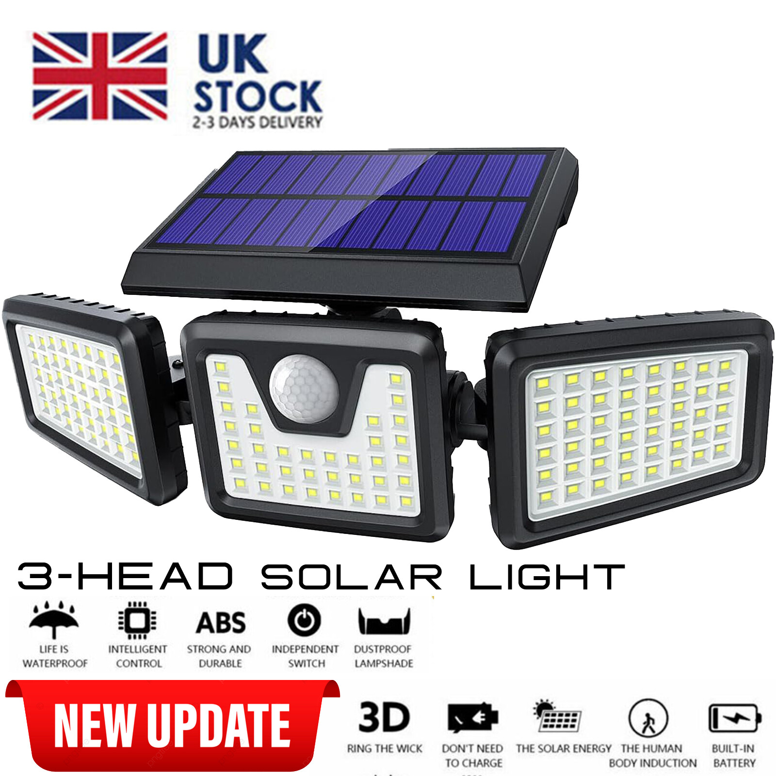Main product image of 3-Head Solar LED Motion Sensor Outdoor Wall Security Lamp