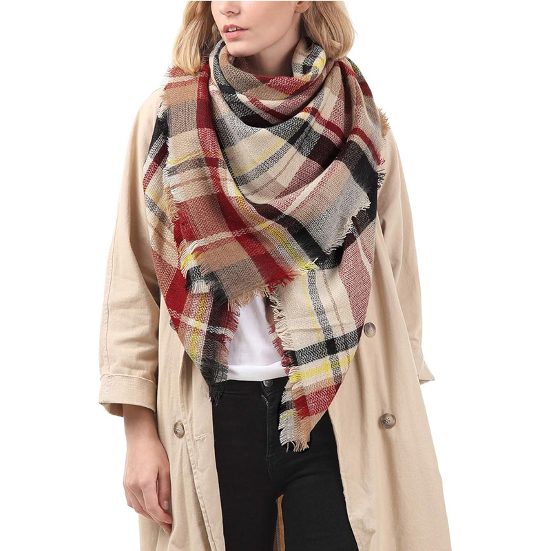 59 X 59in Deep PinkColorful Grid Womens Fall Winter Scarf