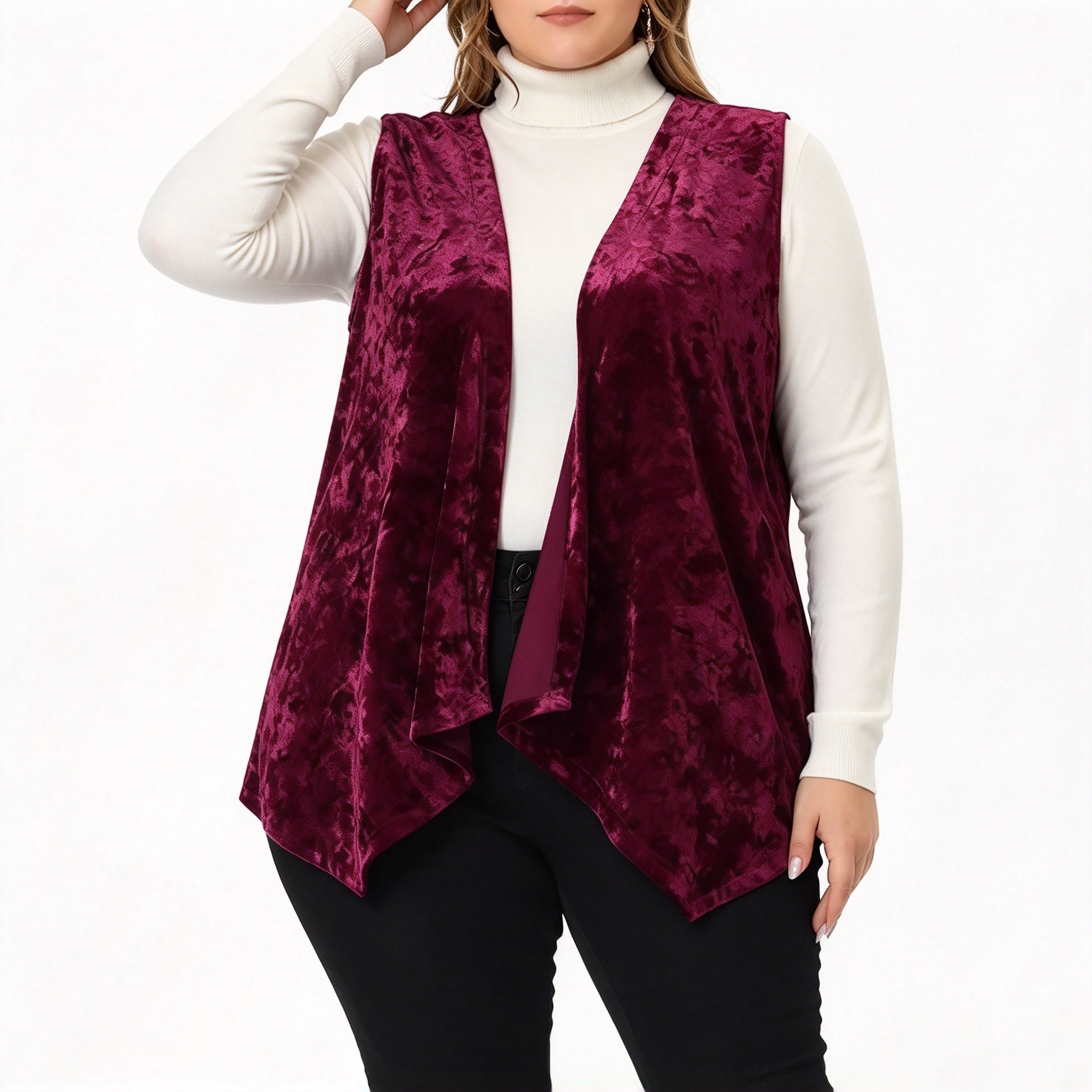 Main product image of Women's Plus Size Velvet Knit Open Front Sleeveless Vest