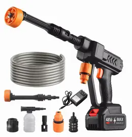 48V Water Gun Spray Cleaner Car Washer  6 In 1 Nozzle, Handheld High Pressure Washer For Car Floor Garden Cleaning And Watering