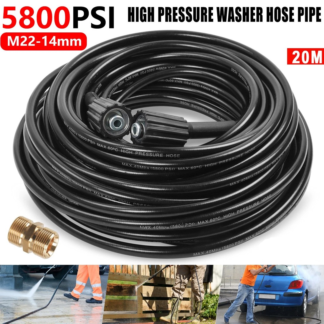 Main product image of High-pressure Washer Hose, 20-meter, M22-14 Series Copper Threaded Connector