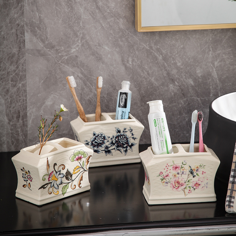 Ceramic Toothbrush Holder Storage Box Cover Couple Clothes