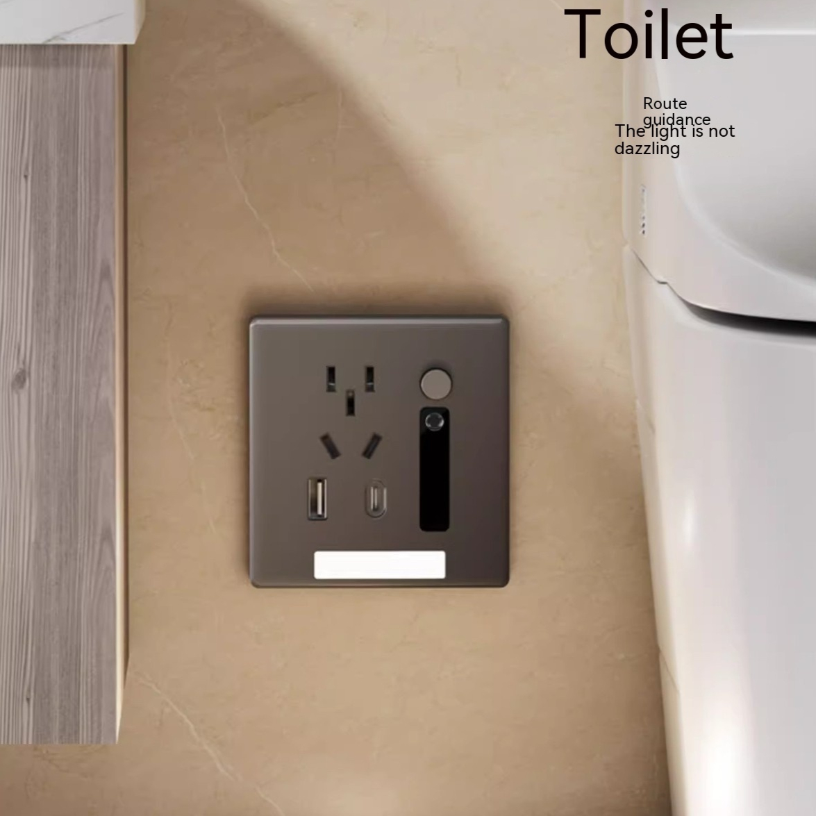 Main product image of Flush Mount Motion Sensor Night Light Panel, 5-Hole Socket, USB-C