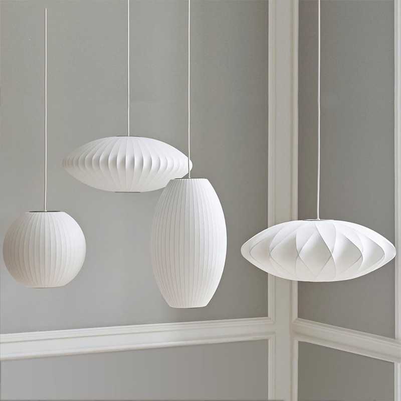 Simple Fabric Lantern Ball Chandelier Bedroom Dining Room Bar Counter Tea Room Silk Lamp