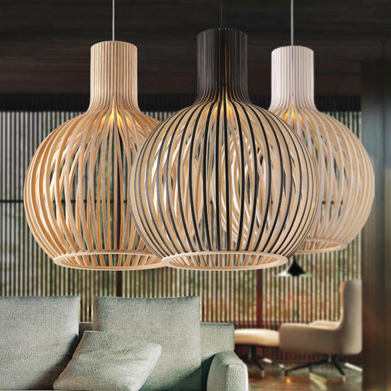Retro Wooden Bird Cage Chandelier Living Room Bedroom Bedside Lamp