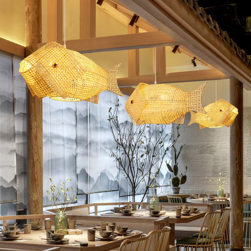 Chinese Style Handmade Bamboo Fish-shaped Chandelier
