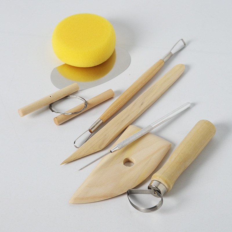 Ceramic Wooden Tool Sponge 8-piece Set Handmade Clay Beginner Pack