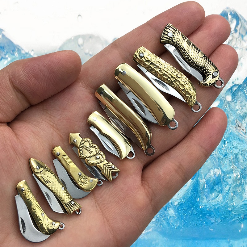 Brass Mini Exquisite Folding Knife Portable Keychain Pendant