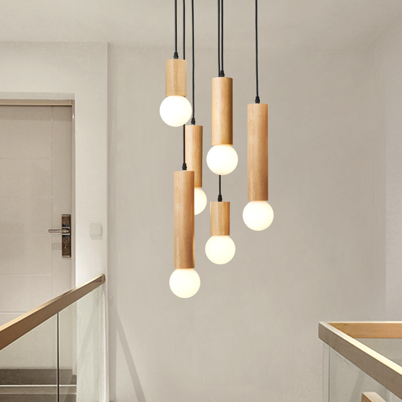 Wood Chandelier Restaurant Bar Stairs Simple Modern Creative Lamp