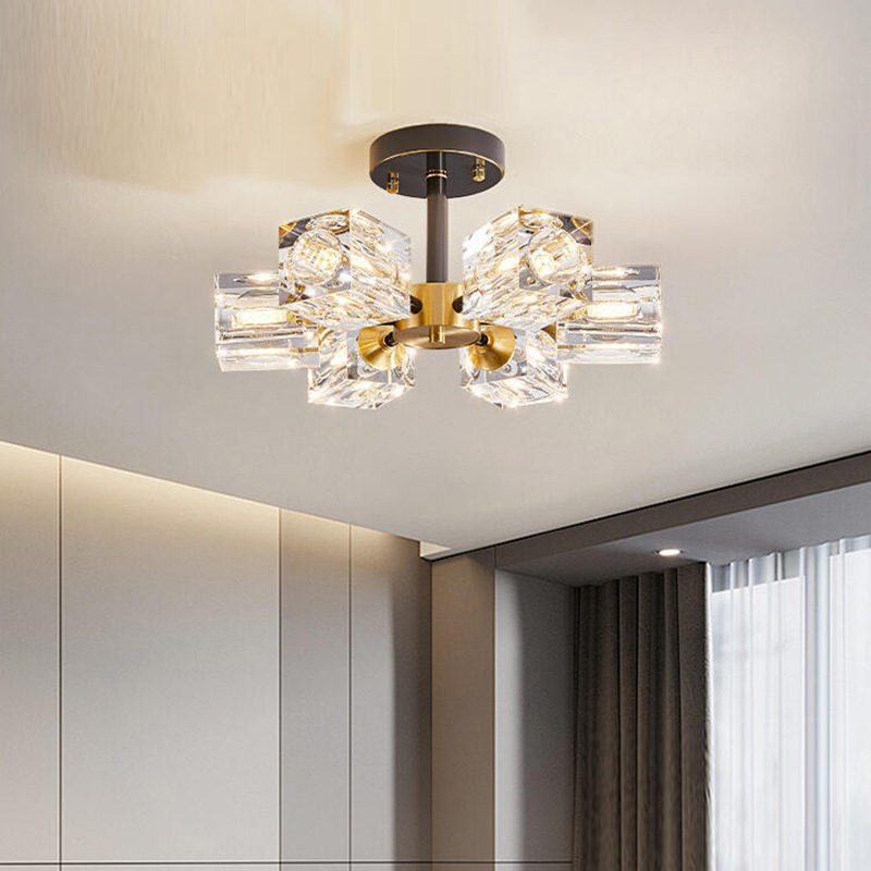 Light Luxury Copper Crystal Ceiling Lamp Modern Minimalist