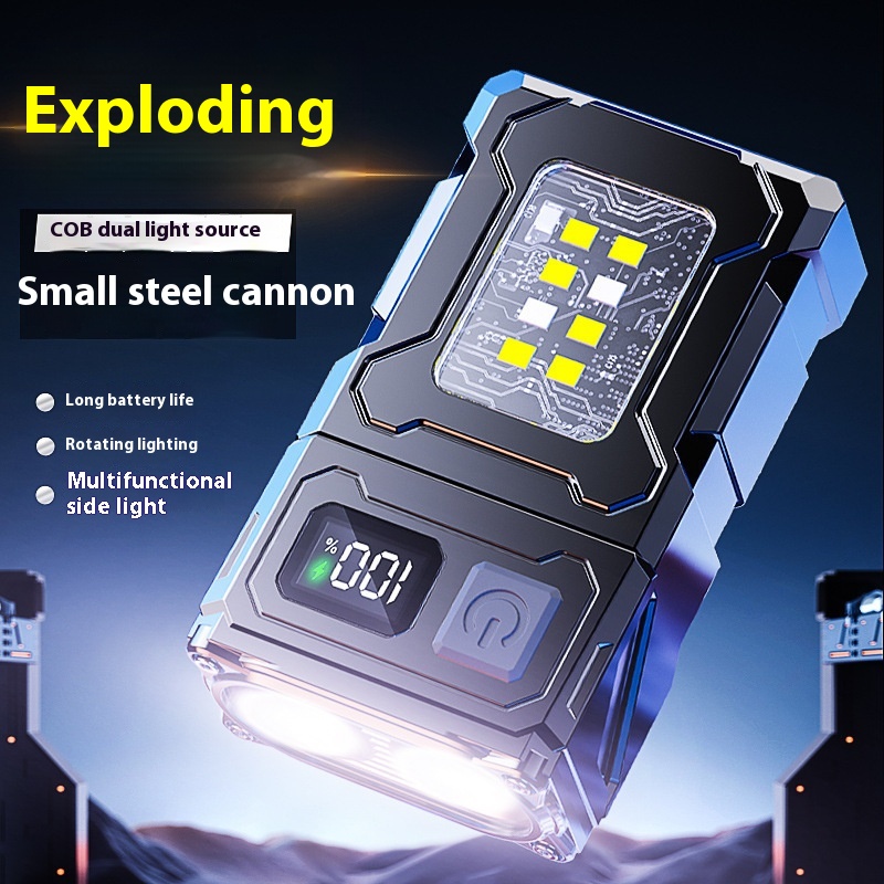 Keychain Light Type-C Charging Outdoor Highlight Lock And Load Spray Dual Light Source Strong Light Mini Flashlight