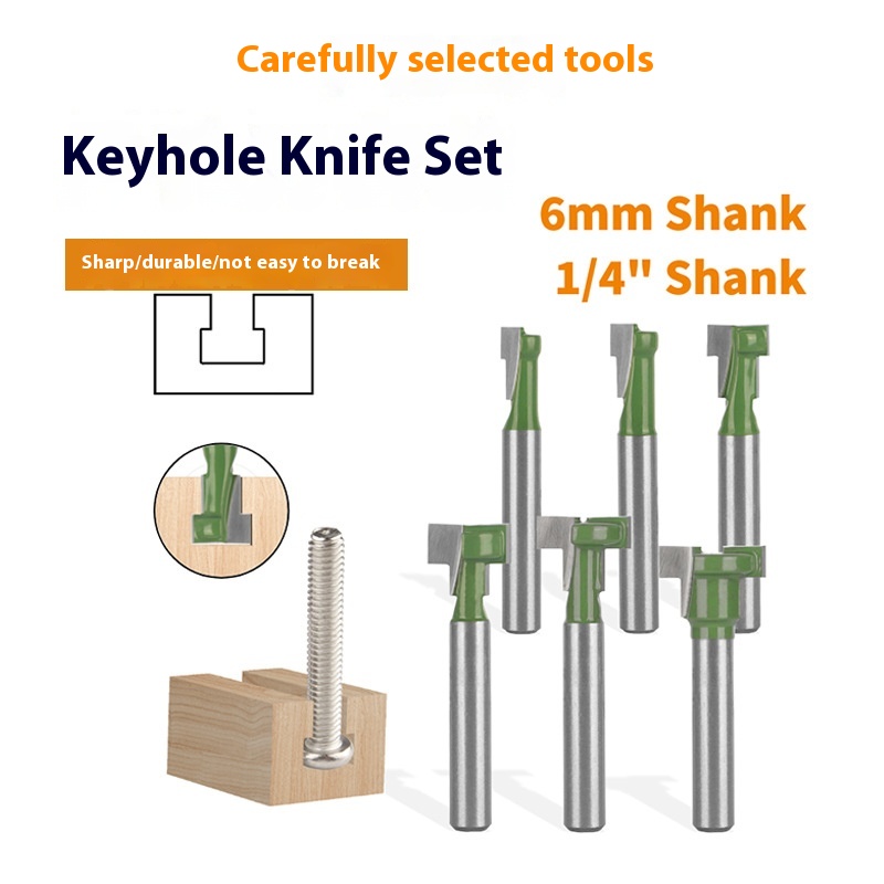 6-piece Set Green Double Blade T-slot Knife Carpentry Milling Cutter