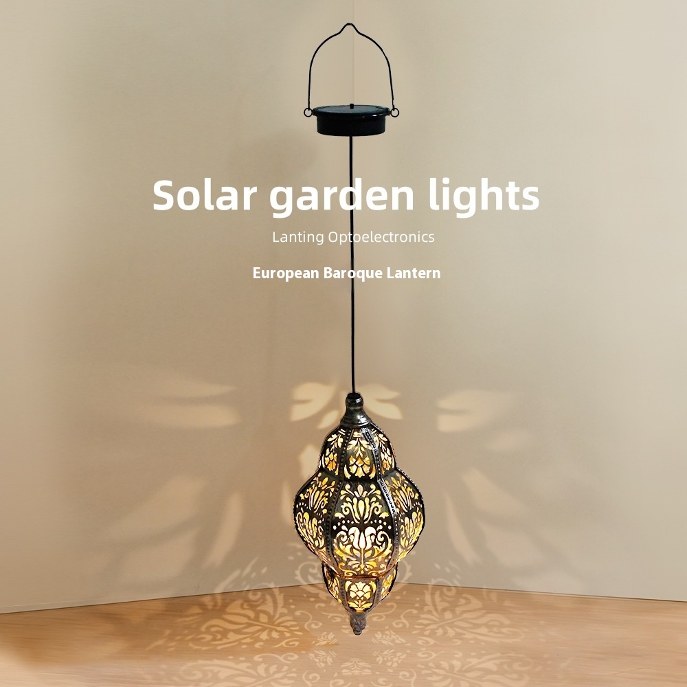 Solar Iron Hollow Lantern Courtyard Decoration Atmosphere Chandelier