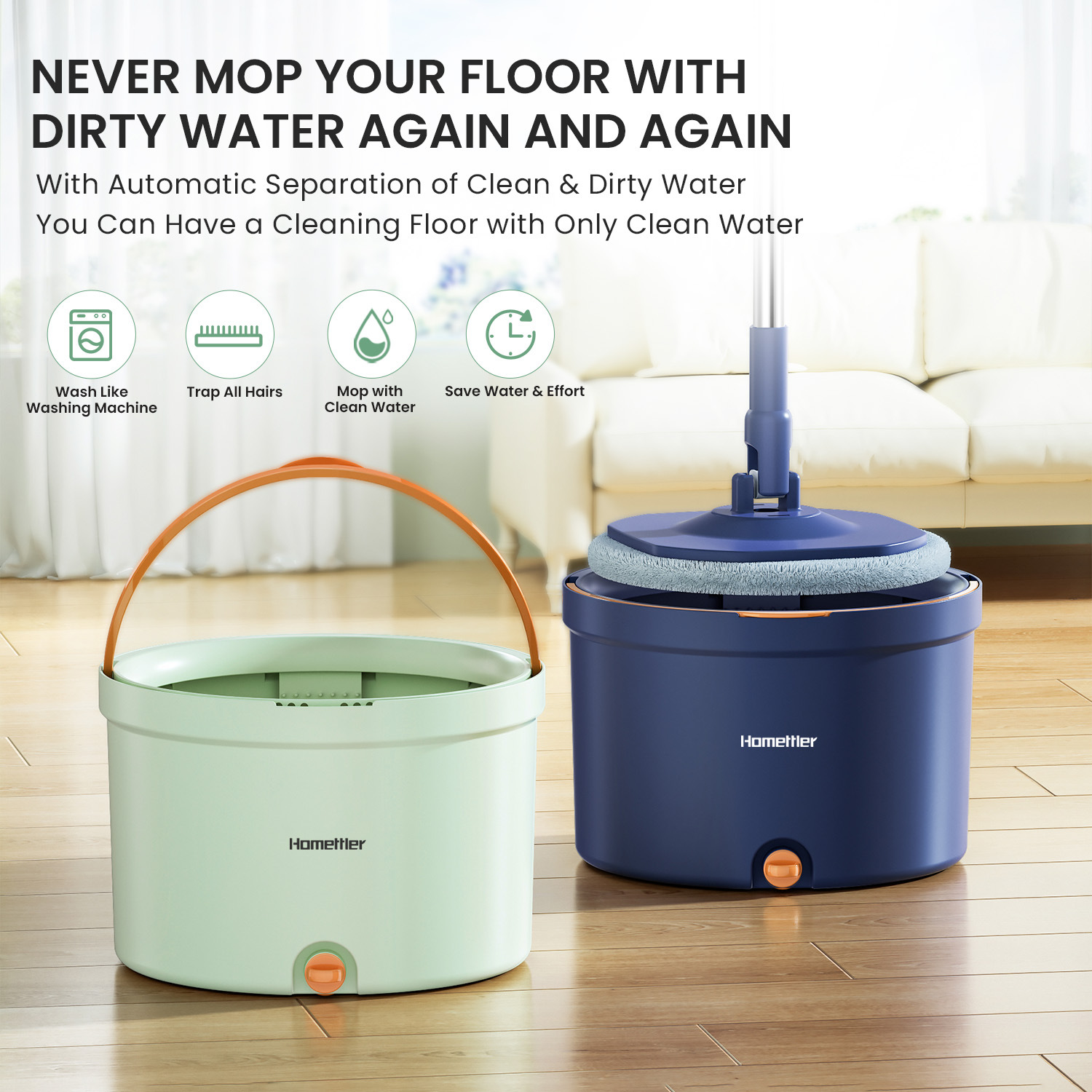 Hand Free Rotating Mop For Cleaning Sewage Separation, Flat