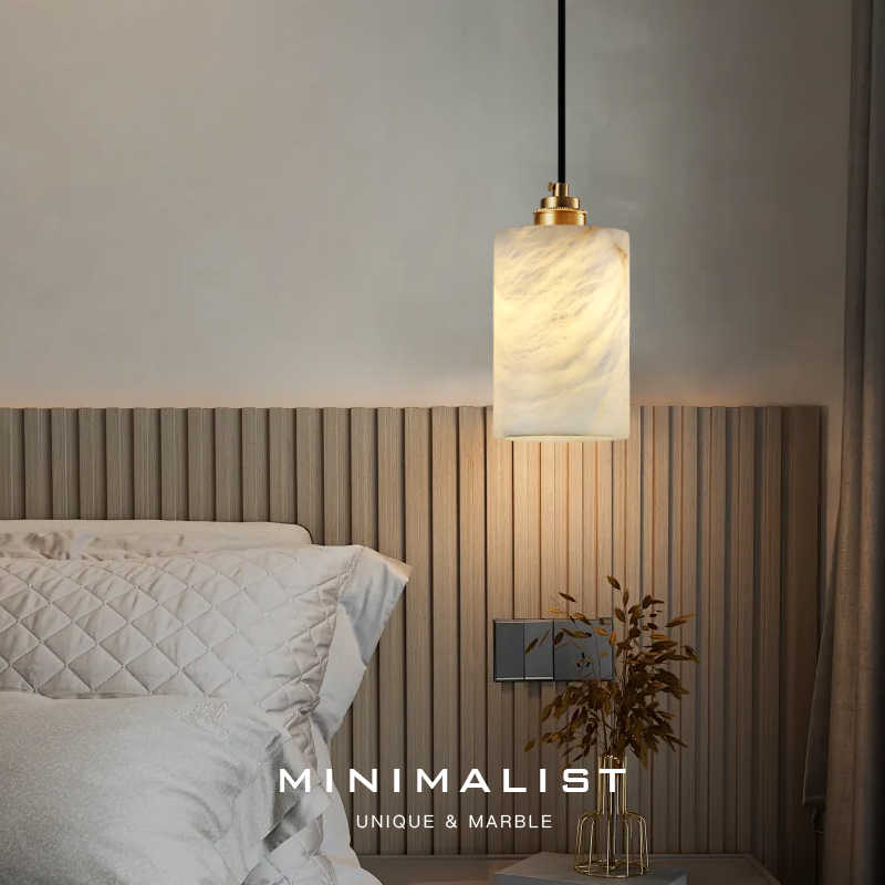 Simple And Natural Marble Copper Long Wire Chandelier
