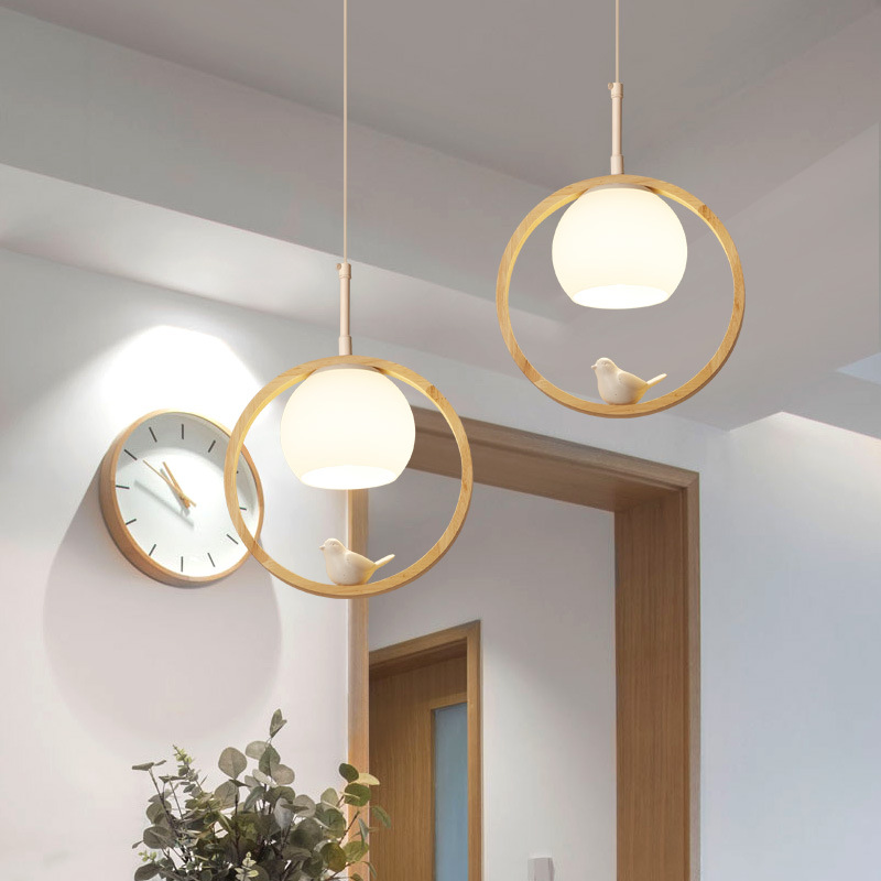 Nordic Solid Wood Aisle Chandelier Bird Simple Modern Staircase