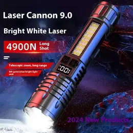 Outdoor Flashlight Patrol Portable Rechargeable Zoom White Laser Light