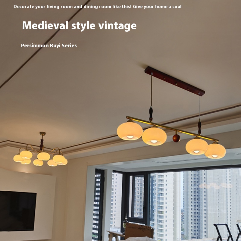 American Retro Style Dining Room And Study Room Bedroom Persimmon Chandelier Silent Mid-ancient Vintage Pastoral Solid Wood Lamp In The Living Room