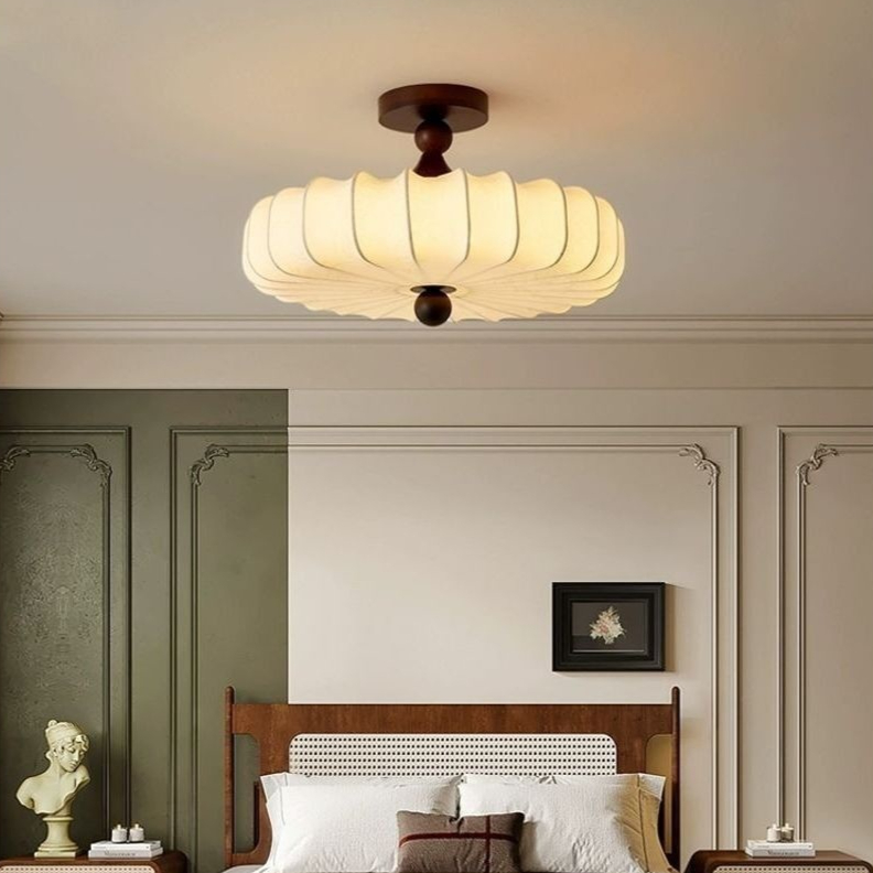 Bedroom Ceiling Lamp Mid-ancient French Retro Fabric