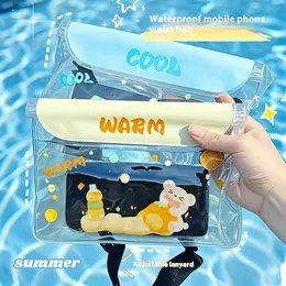 Mobile waterproof bag with adjustable waistband and touch screen for outdoor beach use