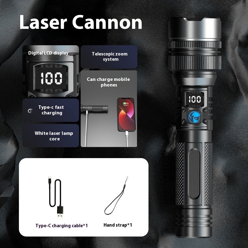 White Laser Long-range LCD Digital Display Outdoor Lighting Lamp Household Portable Worklight Flashlight