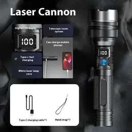 White Laser Long-range LCD Digital Display Outdoor Lighting Lamp Household Portable Worklight Flashlight