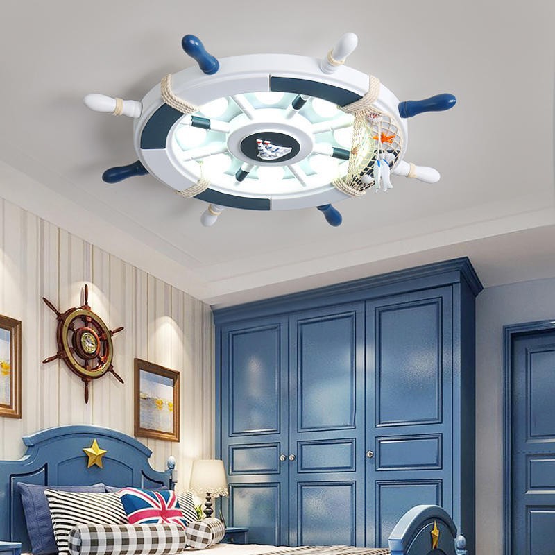 Mediterranean Pirate Wooden Rudder Cartoon Ceiling Light