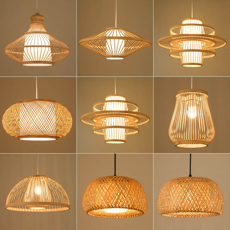 Bamboo Lantern Chandelier Chinese Hot Pot Restaurant With Spotlight