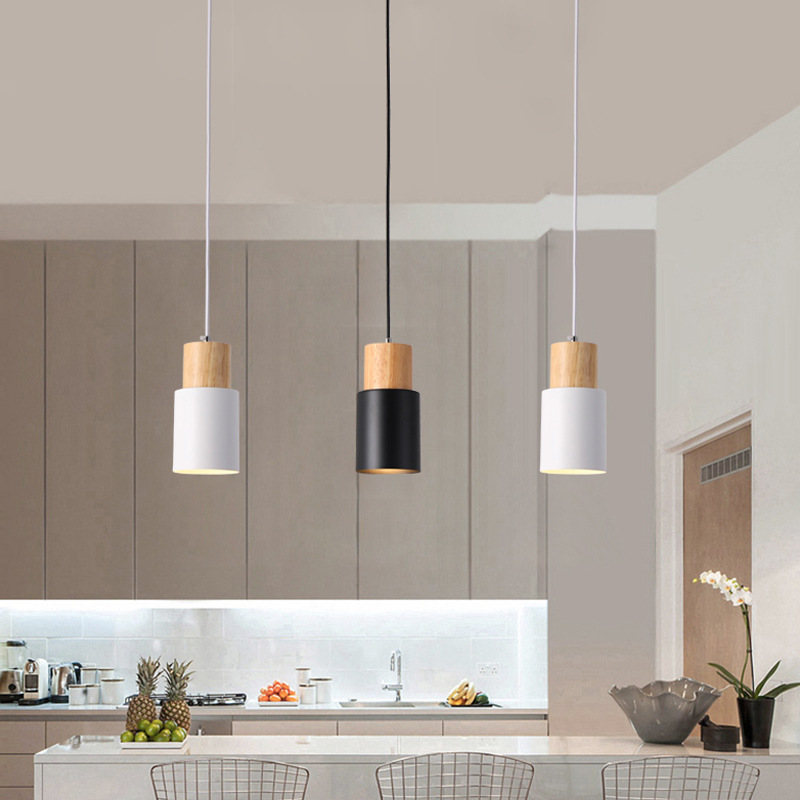 Creative Simple Dining Bar Living Room Straight Wooden Chandelier