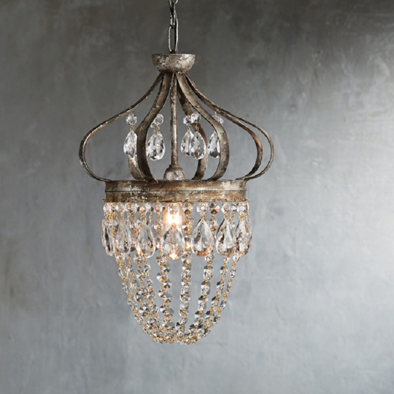 Retro Crystal Chandelier Wrought Iron Forged Crown Lamp