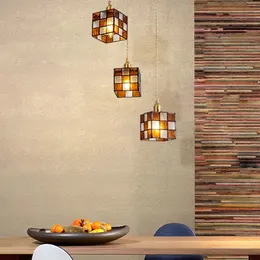 Vintage Brass Stained-glass Pendant Light