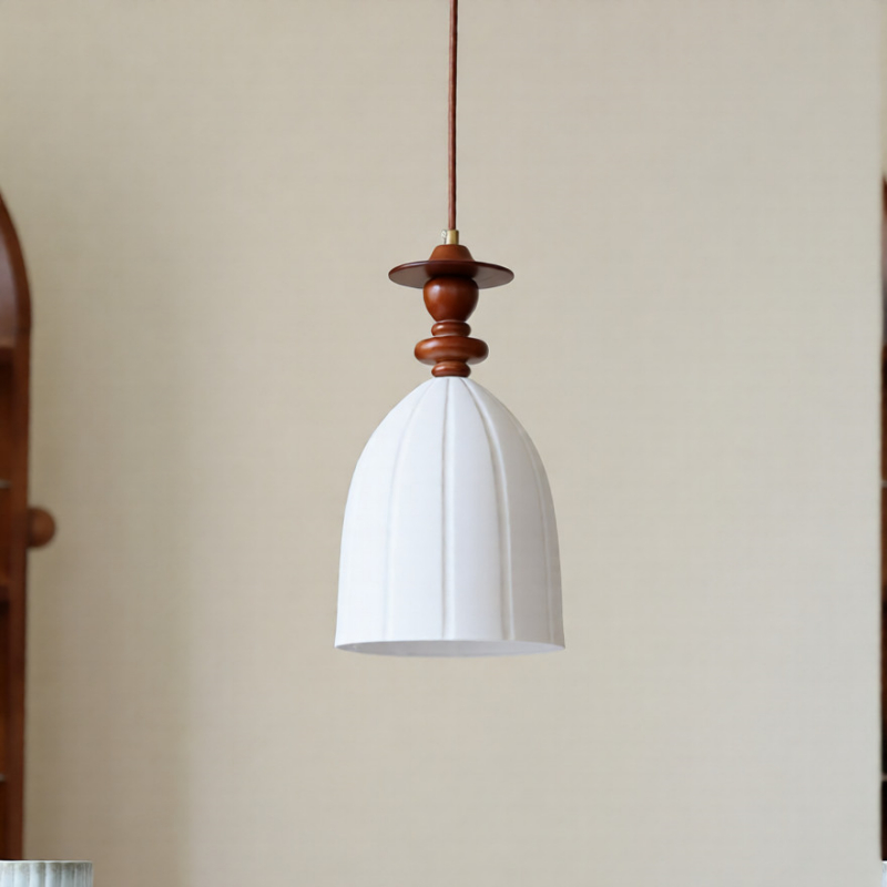 Baz Retro-Style Niche Original Solid Wood And Ceramic Pendant Light